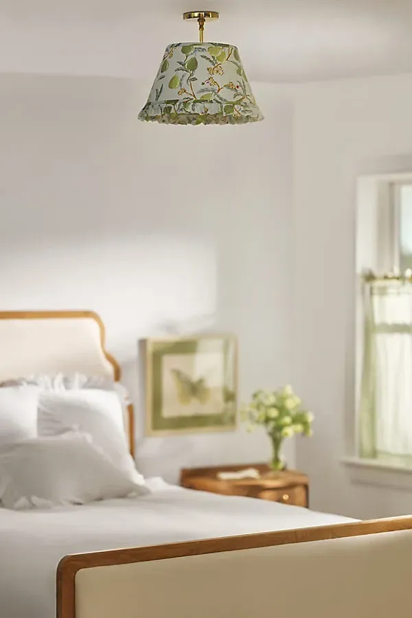 Lee Brass 16" Ruffle Printed Semi-Flush Mount Light - Blue, Cotton product