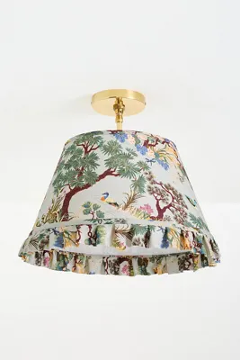 Lee Brass Ruffle Printed Semi-Flush Mount Light - Green, Cotton by Anthropologie, alternate view