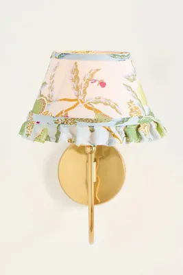Lee Brass Ruffle Printed Shade Sconce Wall Light - Blue, Cotton alternate view