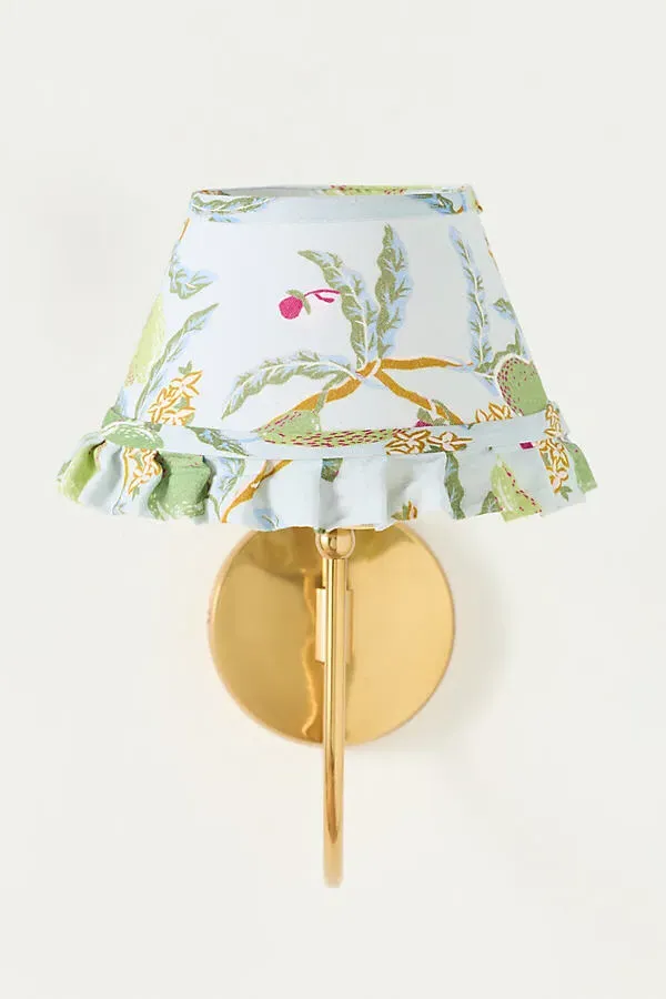 Lee Brass Ruffle Printed Shade Sconce Wall Light - Blue, Cotton product