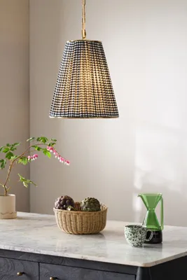 Lee Ruched Printed Shade Tall Ceiling Light - Black, Brass product