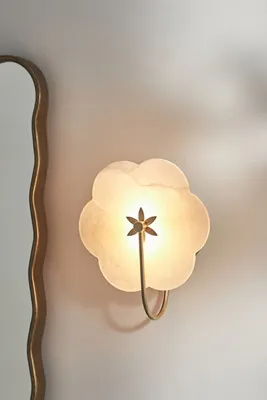 Leela Flower Alabaster Bath Sconce Wall Light - White, Brass product
