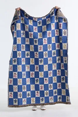 Leiah Cotton Woven Floral Checkered Throw Blanket product