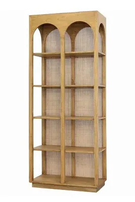 Leonardo 5-Shelf Bookcase - Beige, Wood and Rattan product