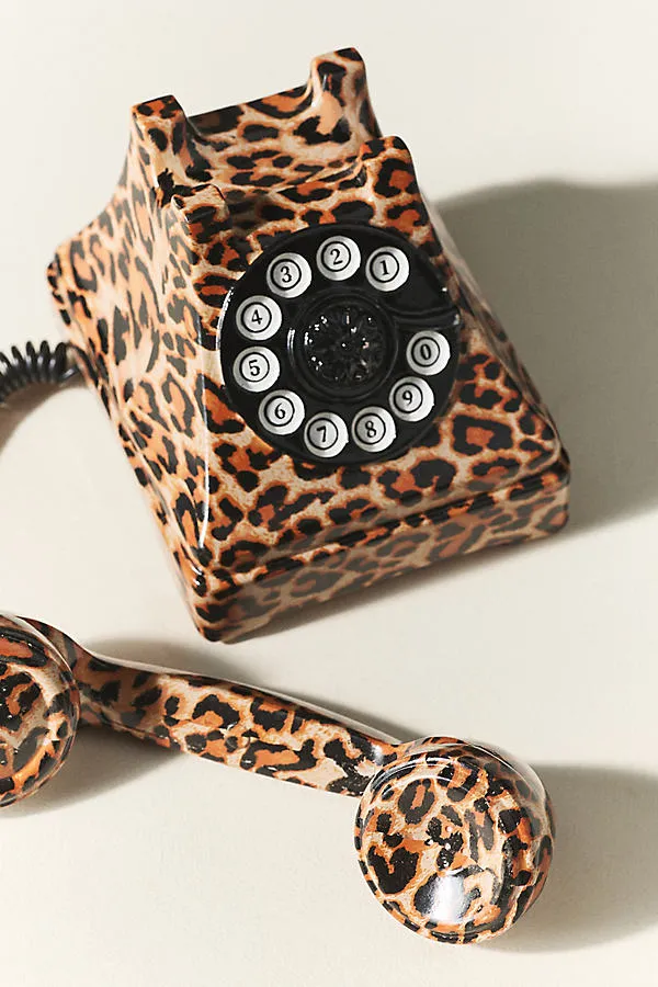 Leopard Rotary Phone Decorative Object - Brown, Resin product