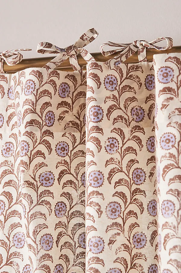 Leora Floral Curtain Tie-Top Light Filtering - Blue, Cotton/Linen product