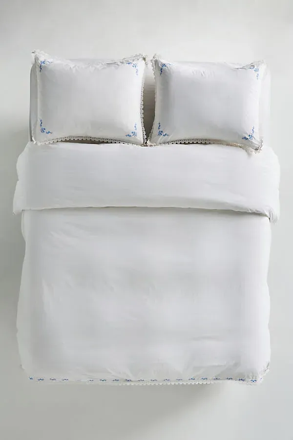 Leslie Floral Embroidered Lace Duvet - White, Cotton Percale product