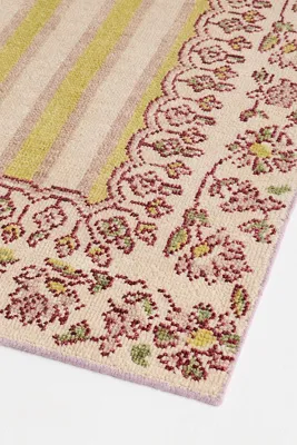 Lilia 5x8 Hand-Knotted Striped Floral Border Rug - Wool, Cotton product