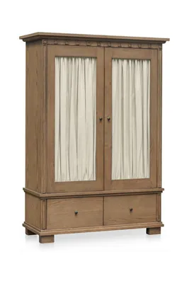 Lillian Ash Wood Curtained Cabinet - Beige, Linen by Anthropologie, alternate view