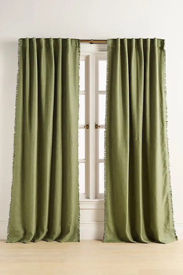Linen Blend Woven Blackout Curtain - Green, Polyester/Linen by Anthropologie