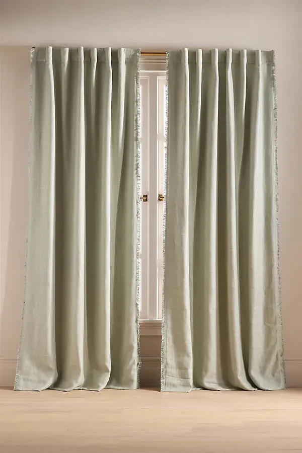 Linen Blend Woven Blackout Curtain - Green, Polyester/Linen by Anthropologie