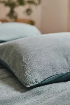 Linen Cotton Yarn Dyed King Size Duvet Cover - Green, Cotton, Linen by Anthropologie, image 2