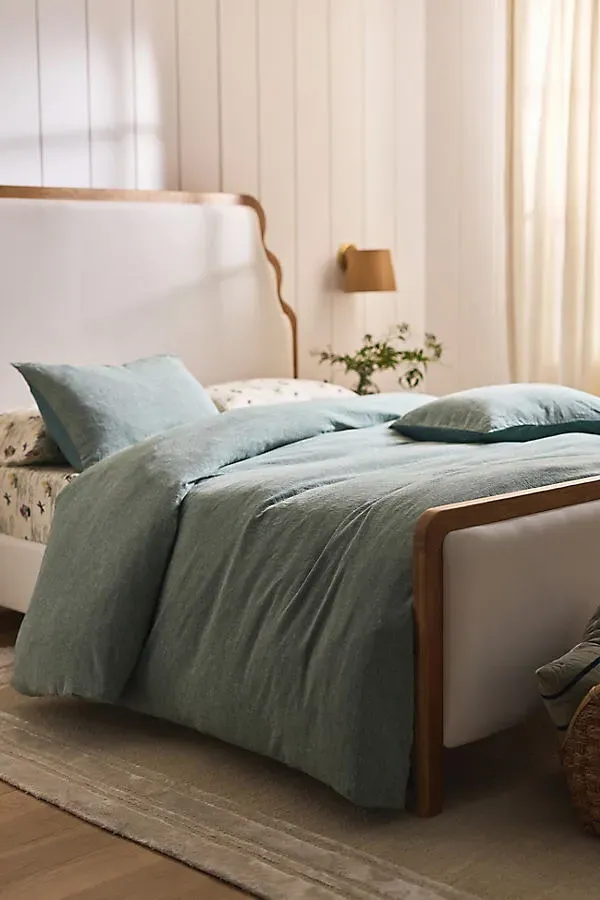 Linen Cotton Yarn Dyed Queen Size Duvet Cover - Green by Anthropologie