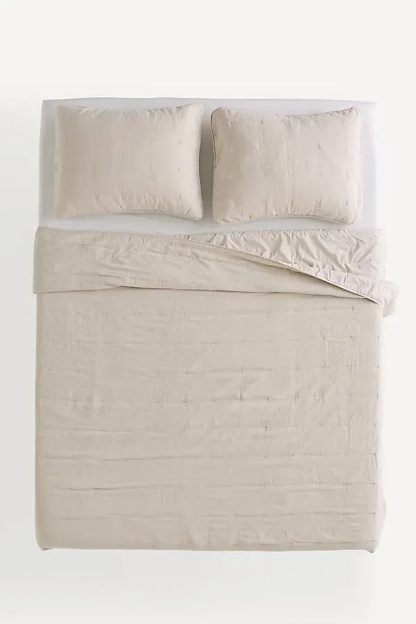 Linen Cotton Yarn Dyed Quilted Bedspread - Beige product