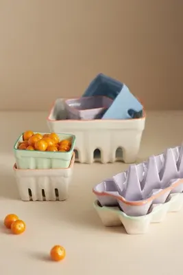 Linnea Medium Fruit Basket - Blue, Stoneware by Anthropologie, image 2