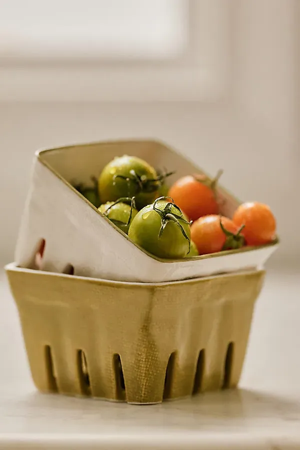 Linnea Medium Fruit Basket - Ivory, Stoneware by Anthropologie