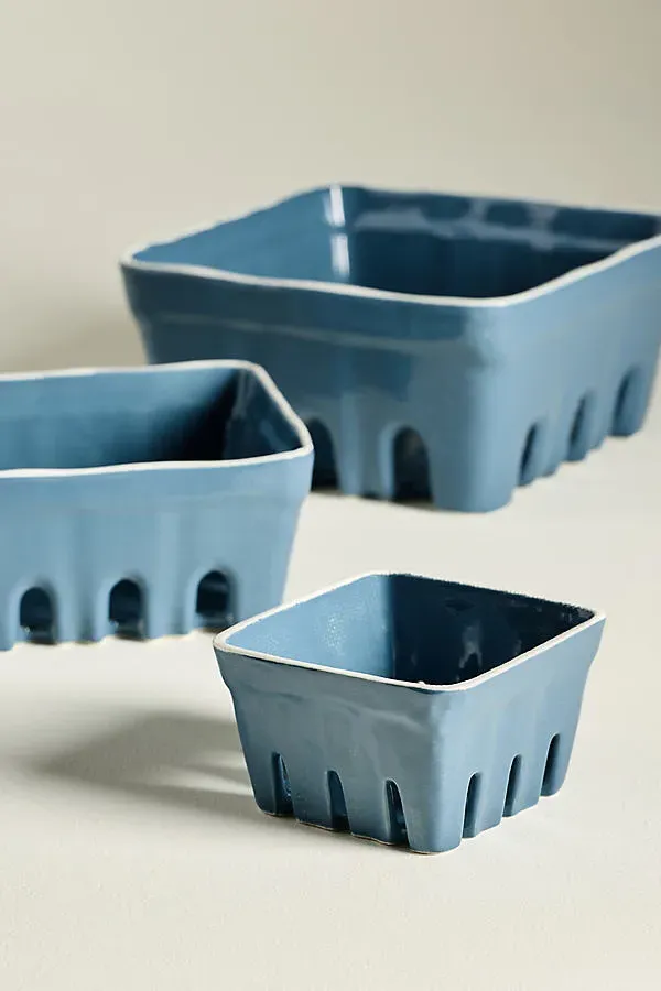 Linnea Small Fruit Basket - Blue, Stoneware by Anthropologie