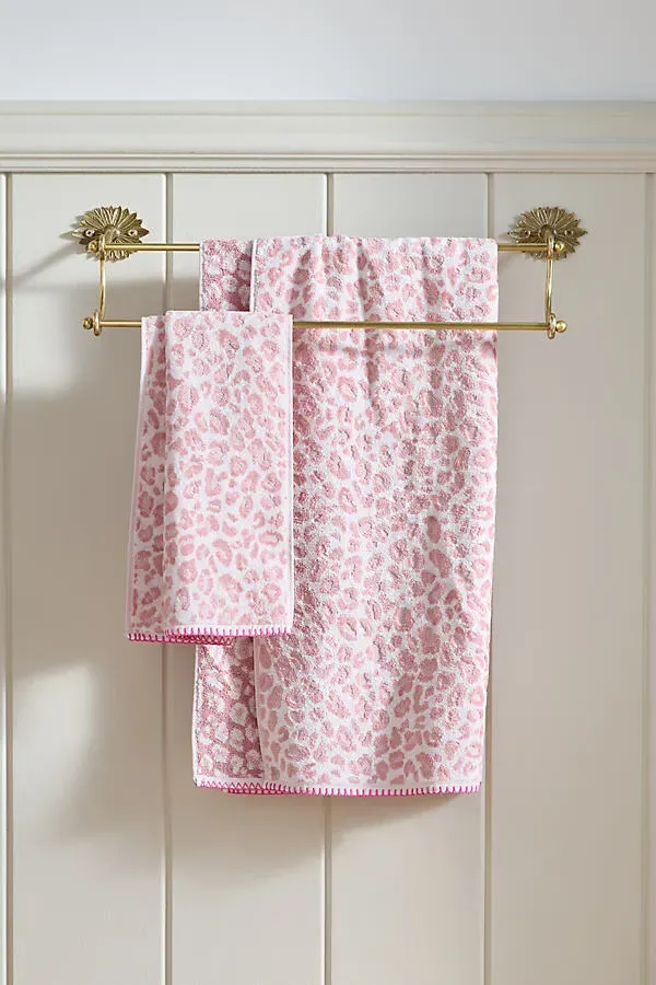 Lola Leopard Bath Towel Collection - Pink, Cotton by Anthropologie