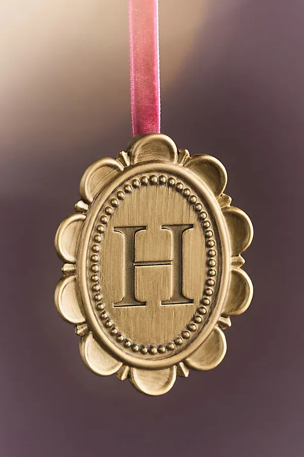 Louisa Monogram Ornament - Gold, Resin by Anthropologie