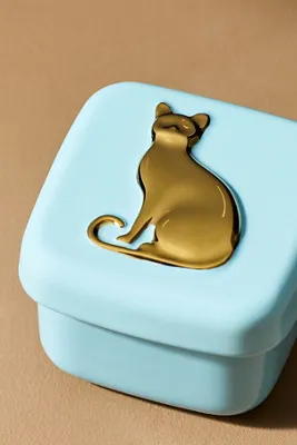 Lucie Cat Harvest Apple & Vanilla Ceramic Candle - Blue, Cotton product