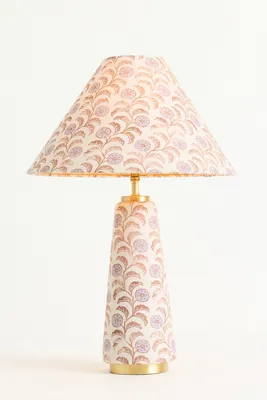 Lulu Printed Fabric Upholstered Empire Table Lamp - Beige, Cotton by Anthropologie, alternate view