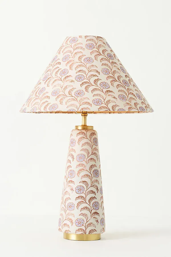 Lulu Printed Fabric Upholstered Empire Table Lamp - Beige, Cotton by Anthropologie