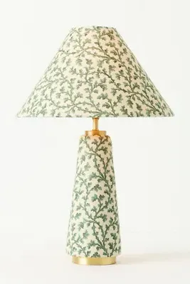 Lulu Printed Fabric Upholstered Empire Table Lamp - Green, Cotton alternate view