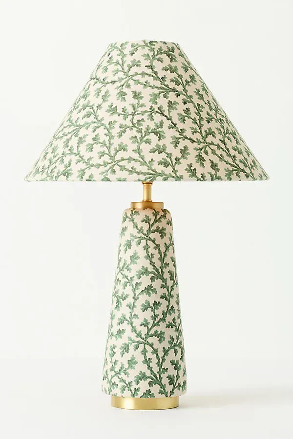 Lulu Printed Fabric Upholstered Empire Table Lamp - Green, Cotton product