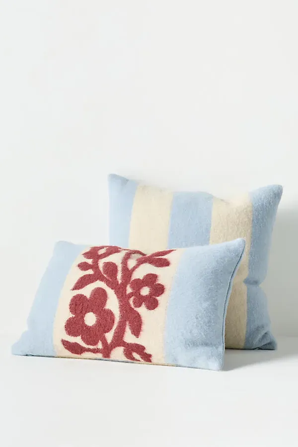 Lumi Wool Floral Pillow - Blue, Cotton Wool by Anthropologie