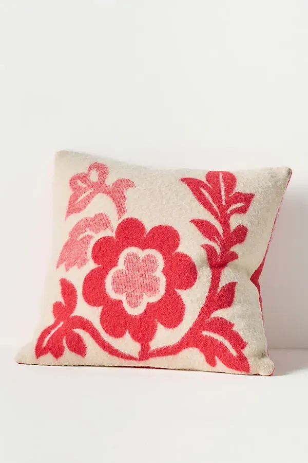 Lumi Wool Floral Pillow - Red, Cotton Wool by Anthropologie