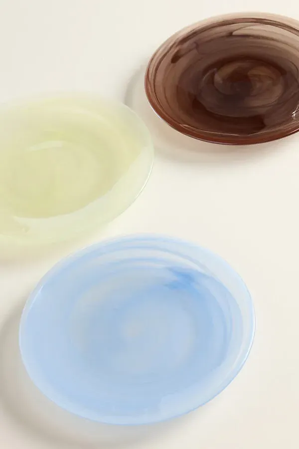 Luna Glass Swirled Canape Plates Set of 3 - Blue, Glass by Anthropologie, image 2