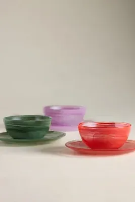 Luna Glass Swirled Canape Plates Set of 3 - Green, Glass by Anthropologie, image 2