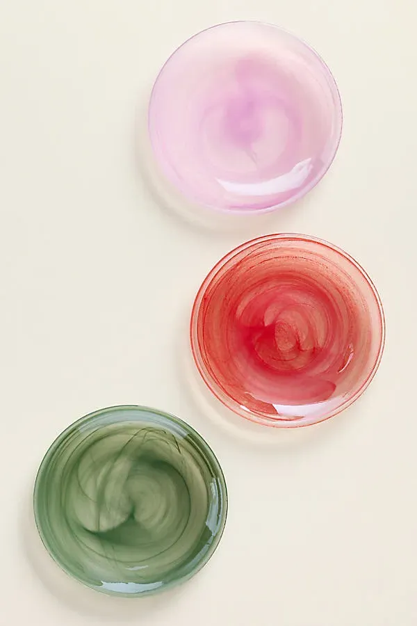 Luna Glass Swirled Canape Plates Set of 3 - Green, Glass by Anthropologie