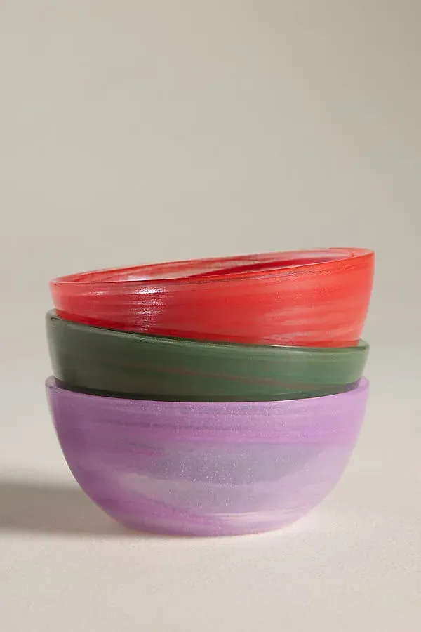 Luna Swirled Glass Nut Bowls Set of 3 - Green, Glass by Anthropologie