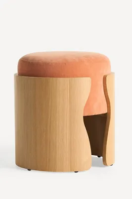 Lusso Velvet Oak Wood Stool - Orange product