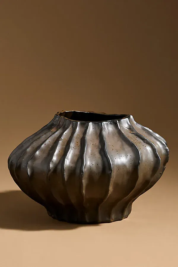 Lyra Ceramic Vase - Grey by Anthropologie