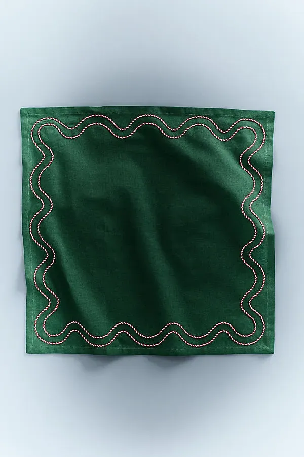 Madeline Embroidered Cotton Napkins Set of 2 - Green by Anthropologie, alternate view