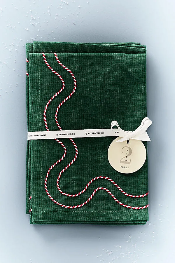 Madeline Embroidered Cotton Napkins Set of 2 - Green by Anthropologie