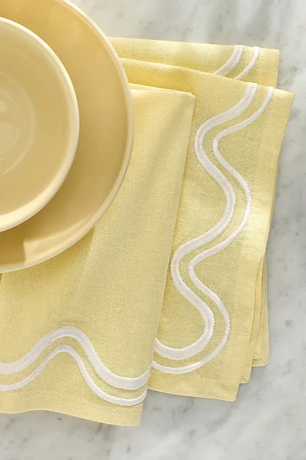 Madeline Embroidered Napkins Set of 2 - Yellow, Cotton product