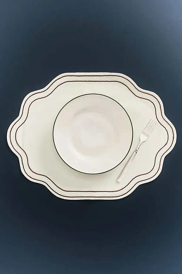 Madeline Embroidered Placemat - Beige, Cotton by Anthropologie