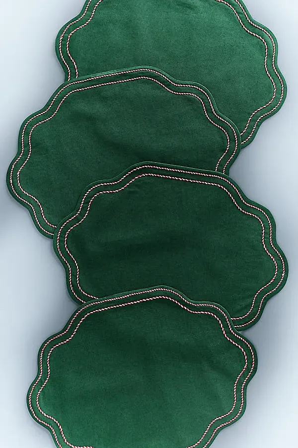Madeline Embroidered Placemat - Green, Cotton by Anthropologie, image 2