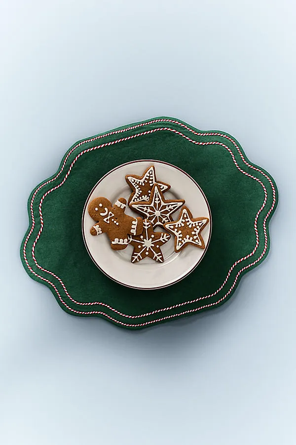 Madeline Embroidered Placemat - Green, Cotton by Anthropologie