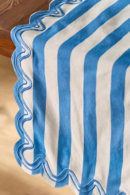 Madeline Embroidered Striped Table Runner - Blue, Cotton product
