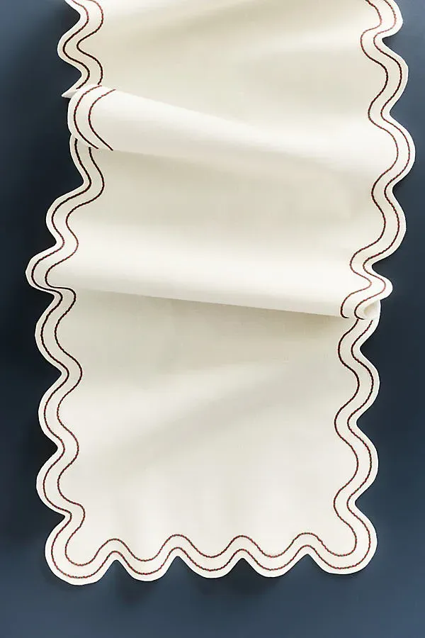 Madeline Embroidered Table Runner - Beige, Cotton by Anthropologie