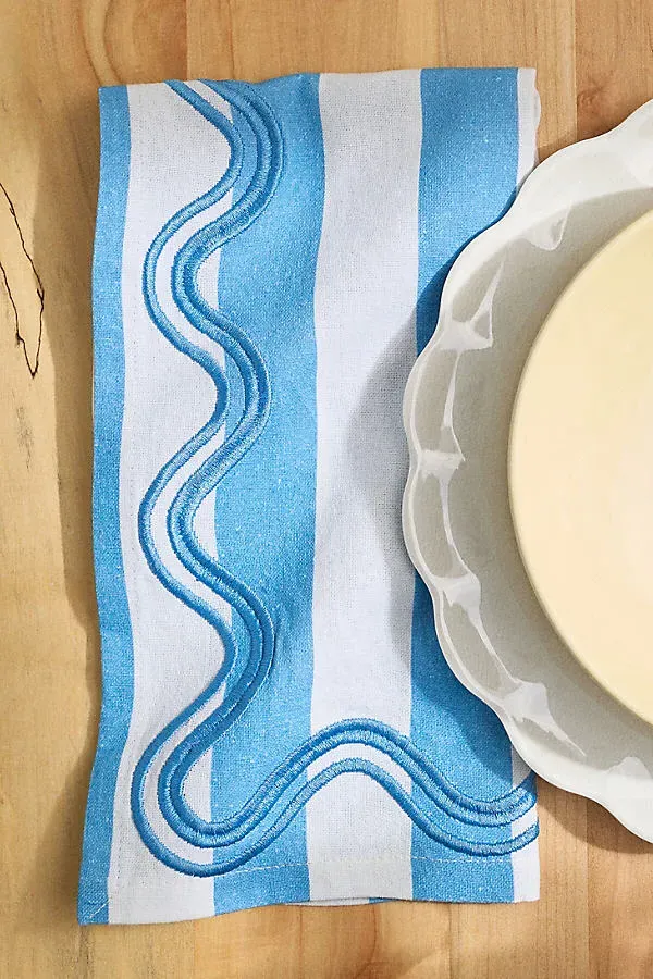 Madeline Striped Embroidered Napkins Set of 2 - Blue, Cotton product