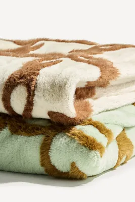 Maeve Icon Carved Faux-Fur Throw Blanket - Green, Polyester alternate view
