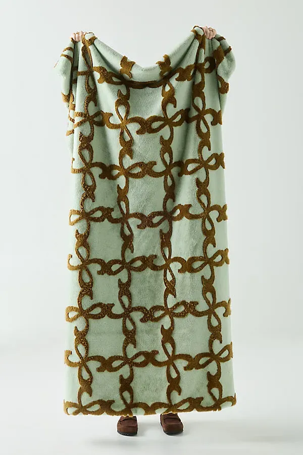 Maeve Icon Carved Faux-Fur Throw Blanket - Green, Polyester product