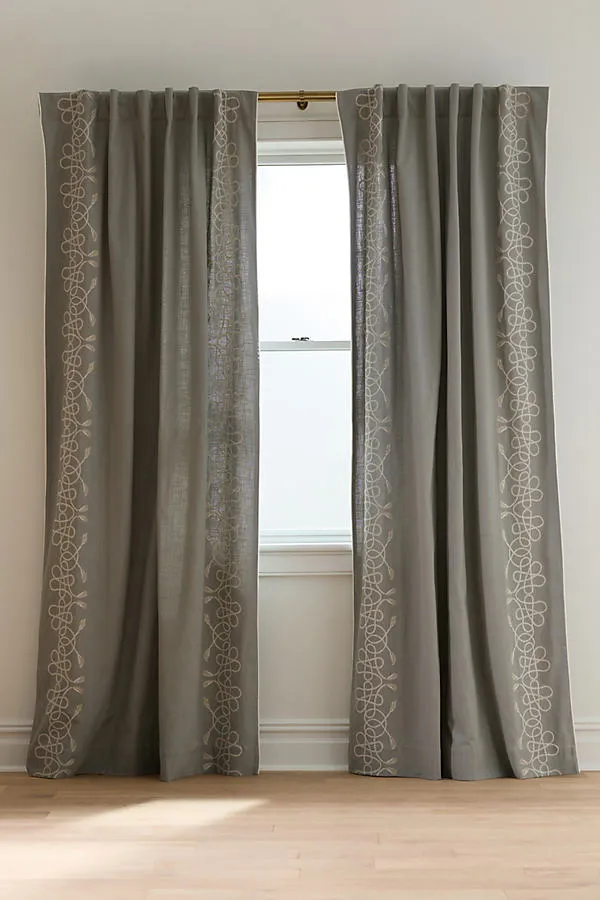 Maeve Rope Embroidered Curtain - Blue, Cotton by Anthropologie