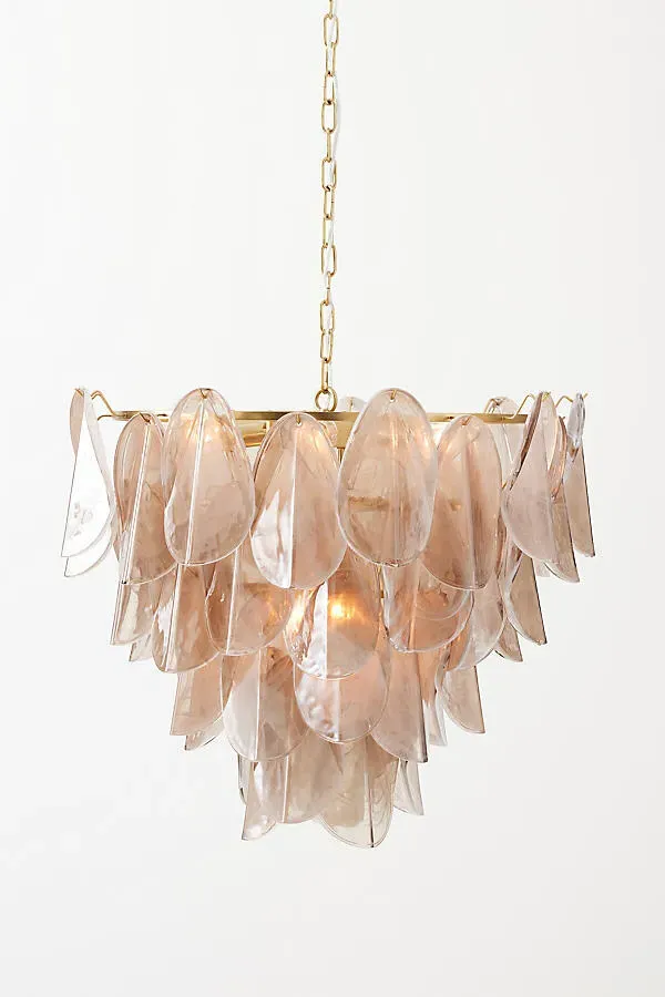 Magnolia Smoke & White Glass Chandelier - Grey, Brass by Anthropologie