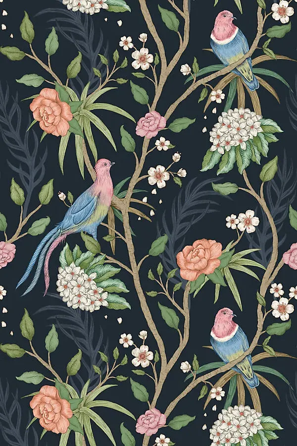 Maharaja Floral Bird Vine Wallpaper - Blue product